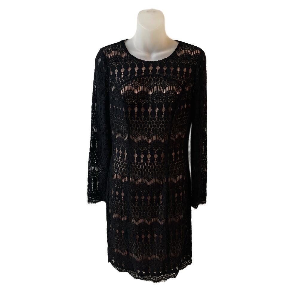 Black house white market. Black cocktail dress with lace over lay. size 6